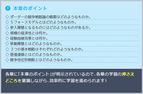 各章に「本章のポイント」が明示されているので、各章の学習の押さえどころを意識しながら、効率的に学習を進められます！